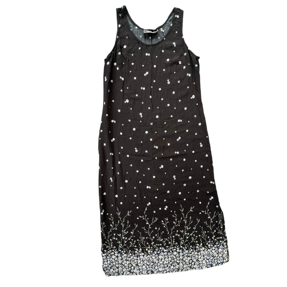 Molly Malloy Womens S/M Black Blue Green White Floral Tank Round Neck Midi Dress